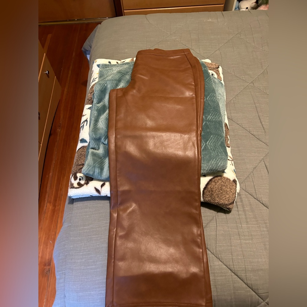 bagatelle brown leather straight pants